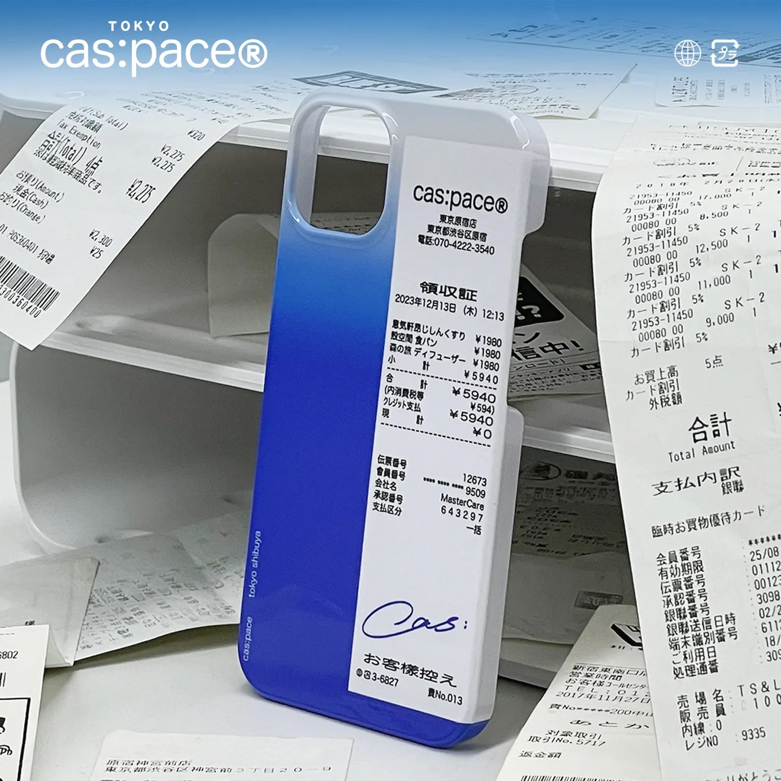 cas:pace 22S/S「レシート」携帯ケース(青) - cas:pace 殼空間